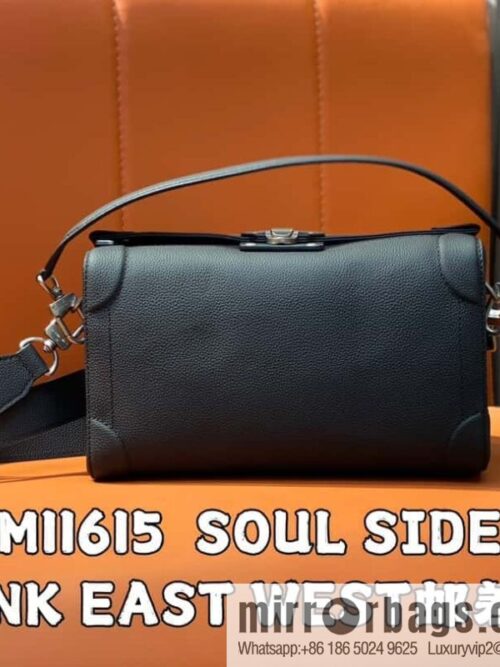 [Boutique‑grade] M11615 black full leather men\'s bag mailman bag series SOUL SIDE TRUNK EAST WEST mailman handbag