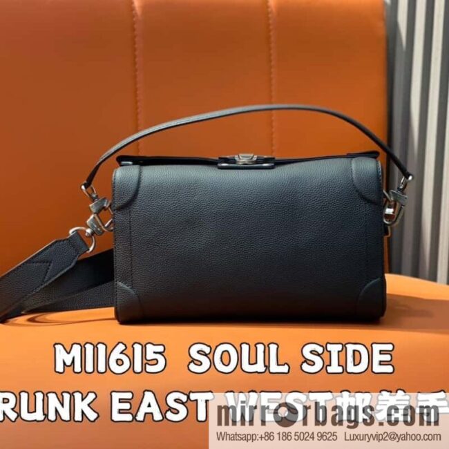 [Boutique‑grade] M11615 black full leather men\'s bag mailman bag series SOUL SIDE TRUNK EAST WEST mailman handbag