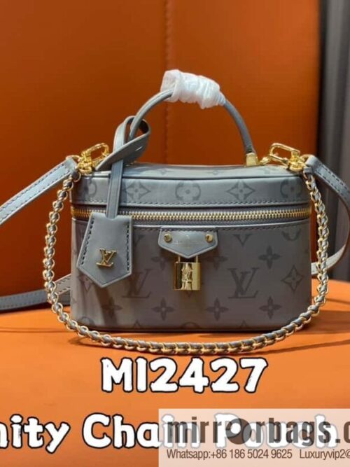[Boutique‑grade] M12427 shark gray silk screen printing, full leather chain bag series Vanity Chain Pouch handbag