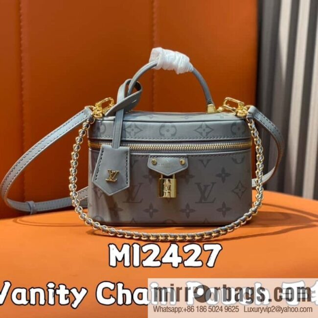 [Boutique‑grade] M12427 shark gray silk screen printing, full leather chain bag series Vanity Chain Pouch handbag