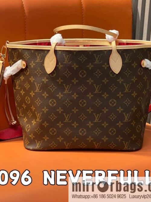 [Boutique‑grade] M12096 old flower red, double-sided available, variable code chip version, shopping bag series NEVERFULL medium handbag