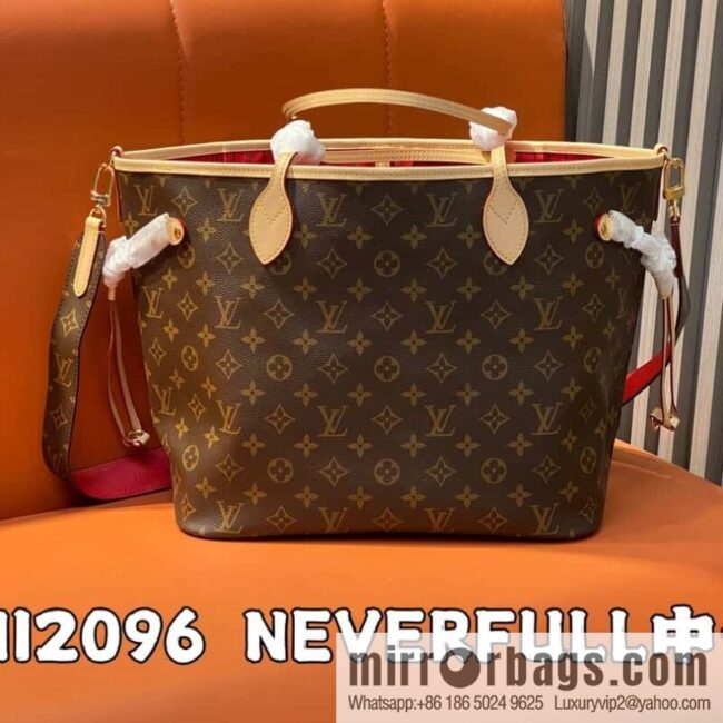 [Boutique‑grade] M12096 old flower red, double-sided available, variable code chip version, shopping bag series NEVERFULL medium handbag
