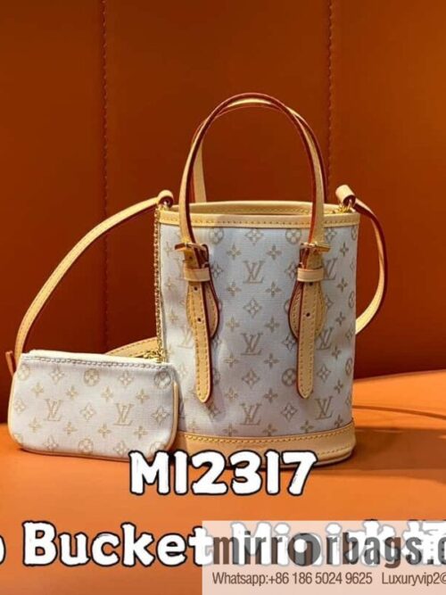 [Boutique‑grade] M12317 white denim, mini bucket bag series Nano Bucket Mini bucket handbag