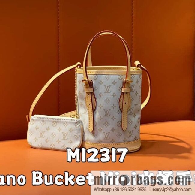 [Boutique‑grade] M12317 white denim, mini bucket bag series Nano Bucket Mini bucket handbag