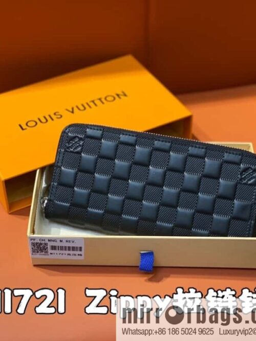 [Boutique‑grade] M11721 black embossed (plaid) full leather single zipper wallet series Zippy zipper wallet M60017 11721 black