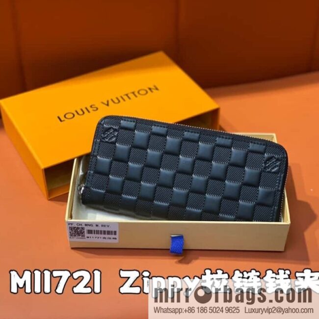 [Boutique‑grade] M11721 black embossed (plaid) full leather single zipper wallet series Zippy zipper wallet M60017 11721 black