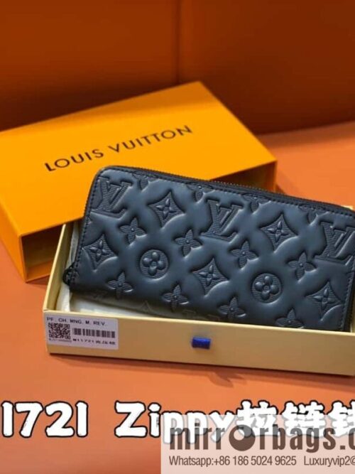 [Boutique‑grade] M11721 black embossed (lychee pattern) full leather single zipper wallet series Zippy zipper wallet M60017 11721 black