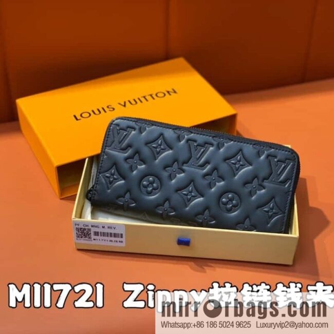 [Boutique‑grade] M11721 black embossed (lychee pattern) full leather single zipper wallet series Zippy zipper wallet M60017 11721 black
