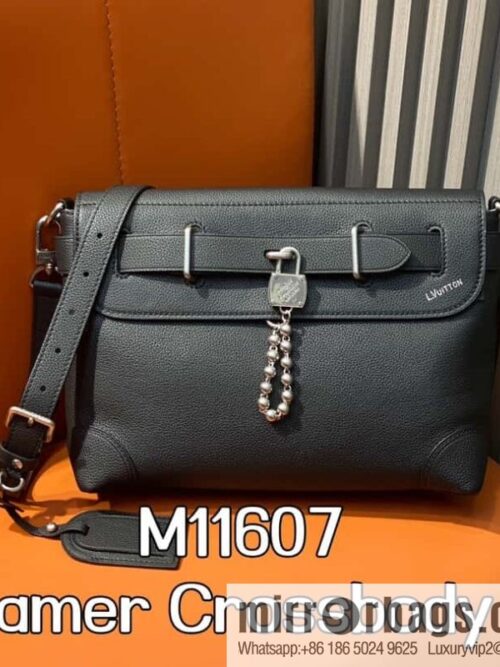 [Boutique‑grade] M11607 black full leather, men\'s bag messenger bag series, this Steamer Crossbody handbag.