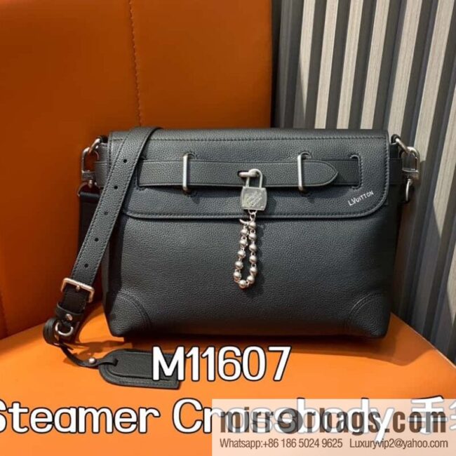 [Boutique‑grade] M11607 black full leather, men\'s bag messenger bag series, this Steamer Crossbody handbag.