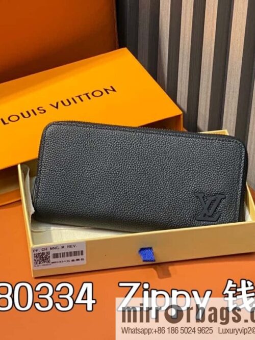 [Boutique‑grade] M80334 black, full leather single zipper wallet series, this horizontal Zippy wallet.
