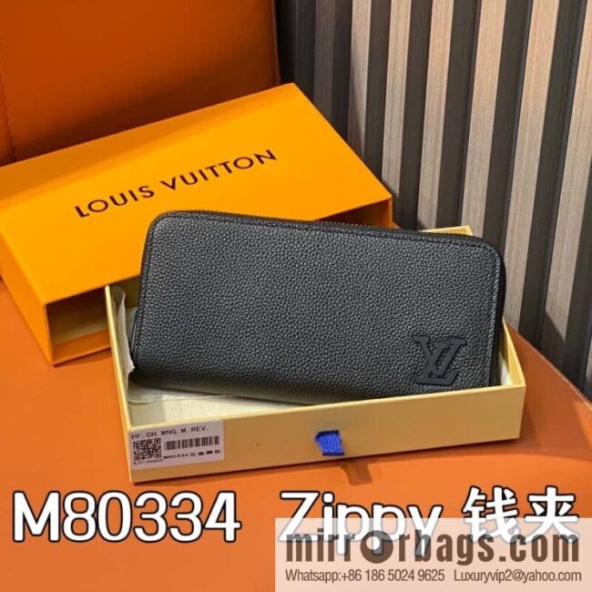 [Boutique‑grade] M80334 black, full leather single zipper wallet series, this horizontal Zippy wallet.