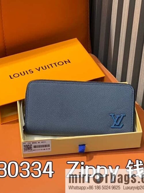 [Premium‑quality] M80334 blue, full leather single zipper wallet series, this horizontal Zippy wallet.