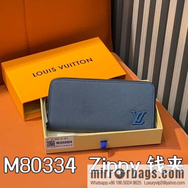 [Premium‑quality] M80334 blue, full leather single zipper wallet series, this horizontal Zippy wallet.