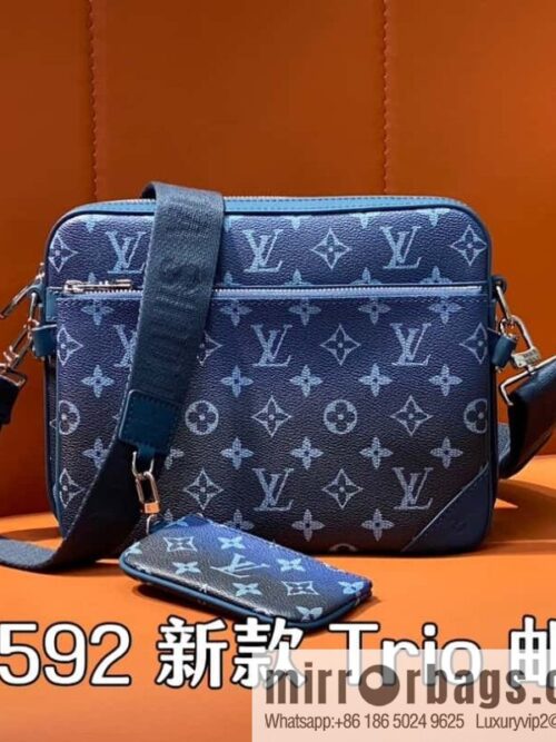 [Premium‑quality] M11592 blue gradual change men\'s bag three-piece series, variable code chip version, the latest Trio mailman bag