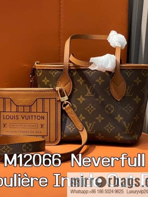 [Boutique‑grade] M12066 presbyopia brown, double-sided shopping bag series Neverfull Bandoulière Inside Out BB handbag