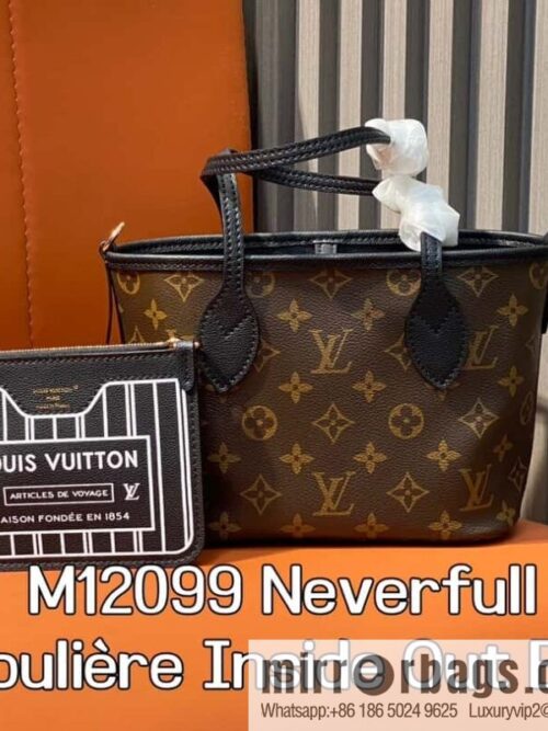 [Boutique‑grade] M12066 presbyopia brown, double-sided shopping bag series Neverfull Bandoulière Inside Out BB handbag