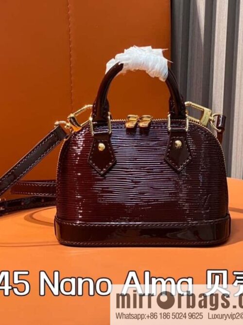 [Boutique‑grade] M81945 burgundy patent leather, patent leather shell bag series Nano Alma shell handbag M81945 83282 water ripple (mirror patent leather) classic Alma handbag