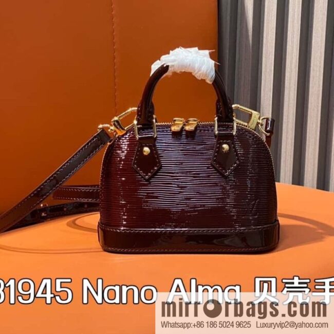 [Boutique‑grade] M81945 burgundy patent leather, patent leather shell bag series Nano Alma shell handbag M81945 83282 water ripple (mirror patent leather) classic Alma handbag