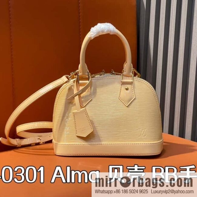 [Boutique‑grade] M40301 apricot patent leather, water ripple shell bag series Alma shell BB handbag