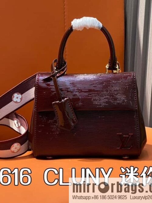 [Boutique‑grade] M24616 burgundy patent leather, water ripple handbag series CLUNY mini handbag M58928 M24616 bright burgundy (cloth shoulder color label)