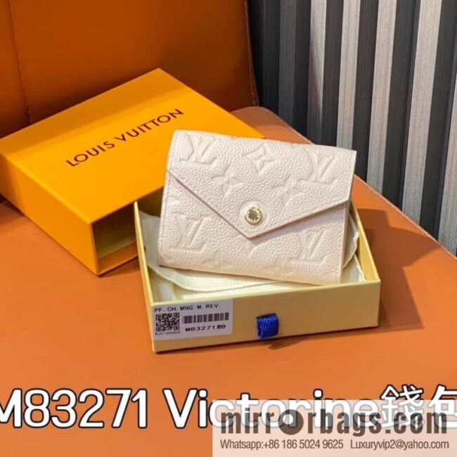 [Boutique‑grade] M83271 pink full leather, three-fold wallet series Victorine bag