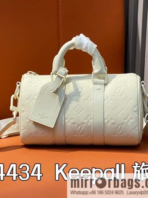 [Boutique‑grade] M24434 white full leather embossed, men\'s bag pillow bag series, classic Keepall travel bag