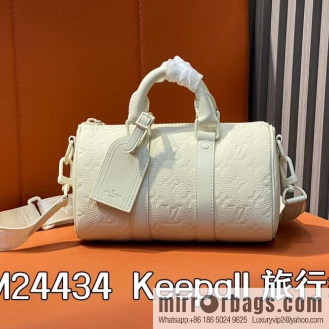 [Boutique‑grade] M24434 white full leather embossed, men\'s bag pillow bag series, classic Keepall travel bag
