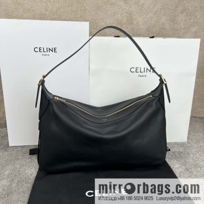 CELINE ROMY Large Soft Cow Leather Handbag 110793 Black