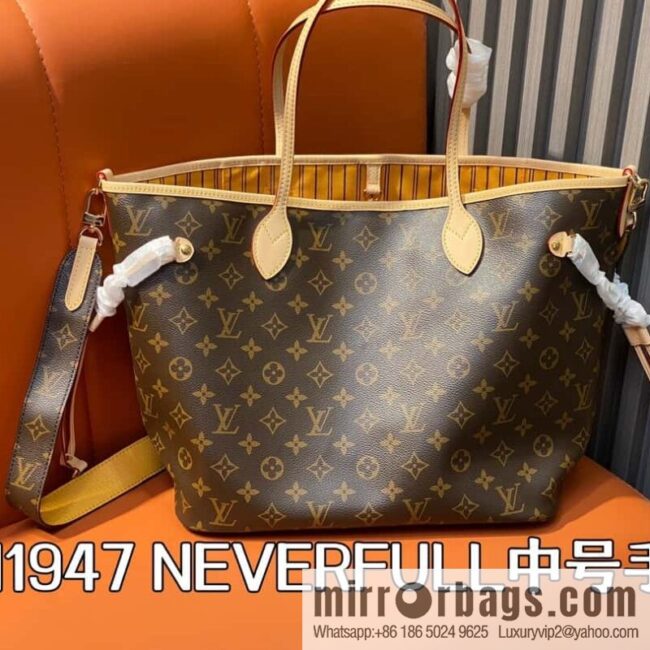 [Premium‑quality] M11947 presbyopia yellow, available on both sides, variable code chip version, shopping bag series NEVERFULL medium handbag