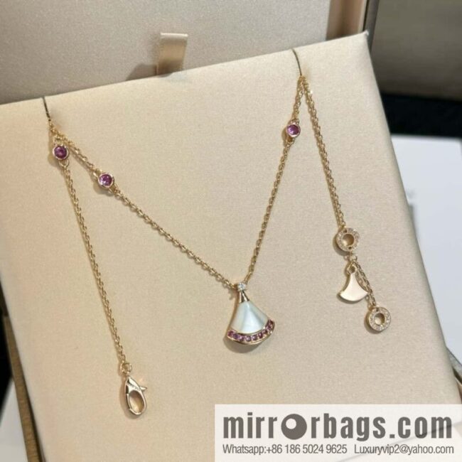 ❗️🎁 ☀️ Original ☀ BVLGARI DIVAS\'DREAM Pink Diamond White Fritillary Fan Necklace  ☀️