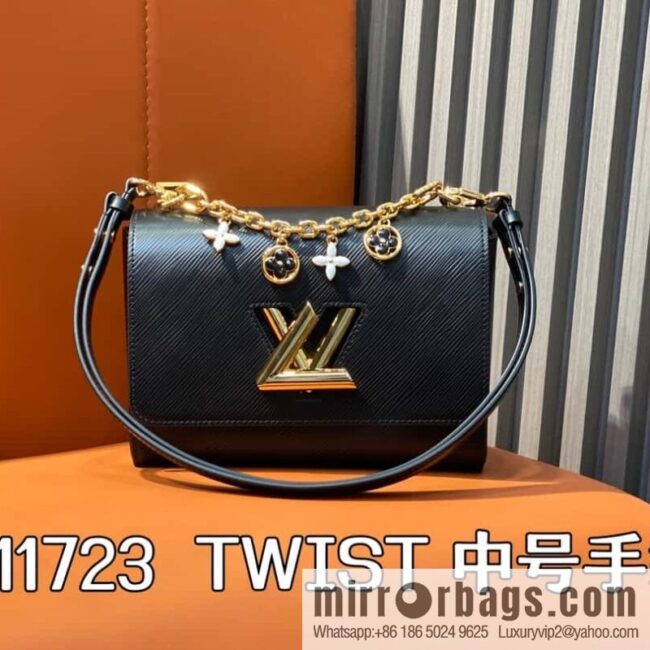 [Boutique‑grade] M11723 black, water ripple Twist series TWIST medium handbag