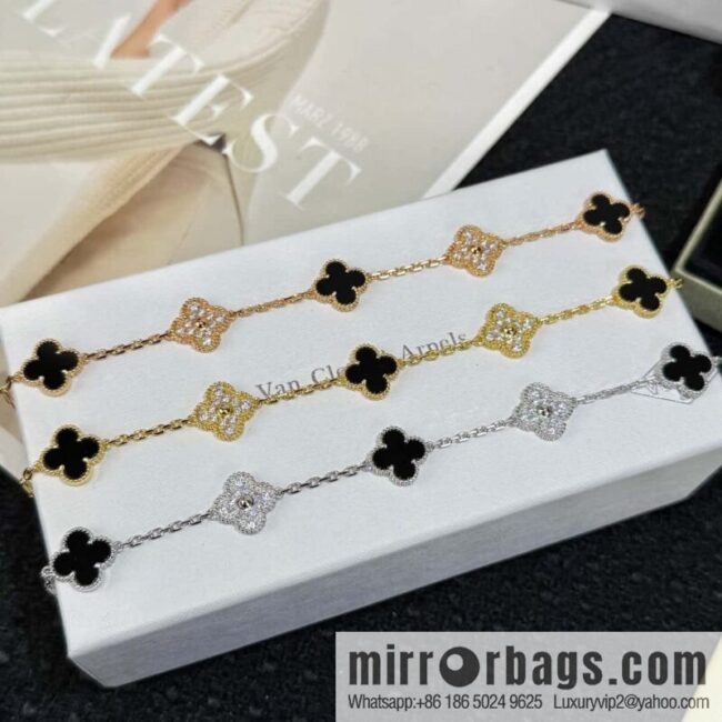 ❗️CNC version ❗️ ☀️ Van Cleef & Arpels diamond black agate four-leaf clover five-flower bracelet ☀