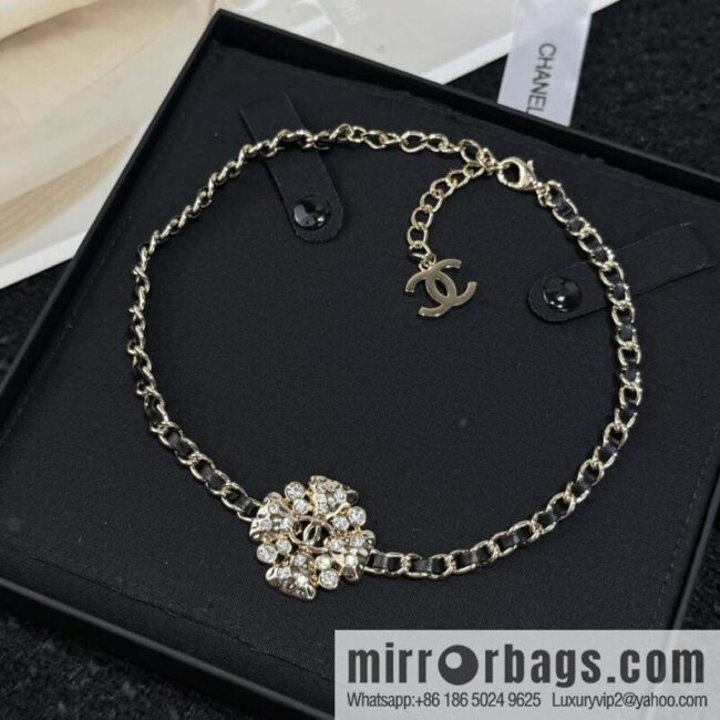 ❗️New ❗️☀️ New ☑️ Chanel Double C Clover Black Leather Rope Necklace ☀️