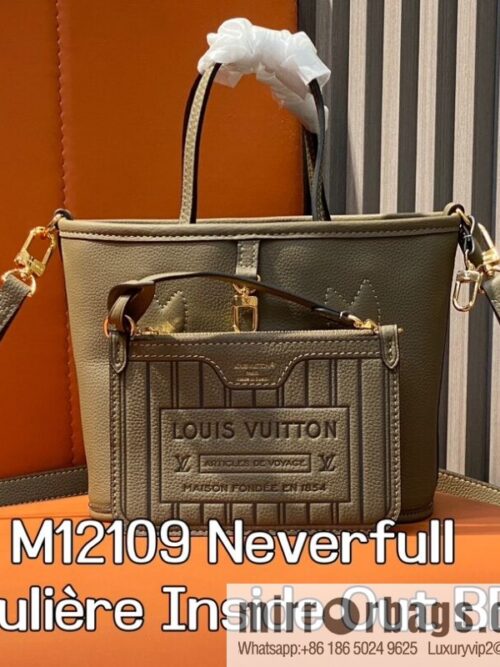 [Boutique‑grade] M12109 presbyopia khaki, shopping bag series Neverfull Bandoulière Inside Out BB handbag m12099 m12109