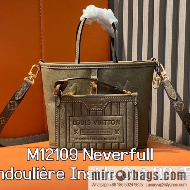 [Boutique‑grade] M12109 presbyopia khaki, shopping bag series Neverfull Bandoulière Inside Out BB handbag m12099 m12109