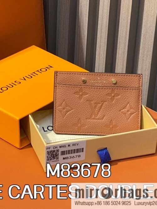 [Boutique‑grade] M83678 brown full leather embossed, card bag wallet series PORTE CARTES DOUBLE card holder