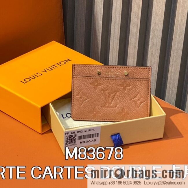 [Boutique‑grade] M83678 brown full leather embossed, card bag wallet series PORTE CARTES DOUBLE card holder