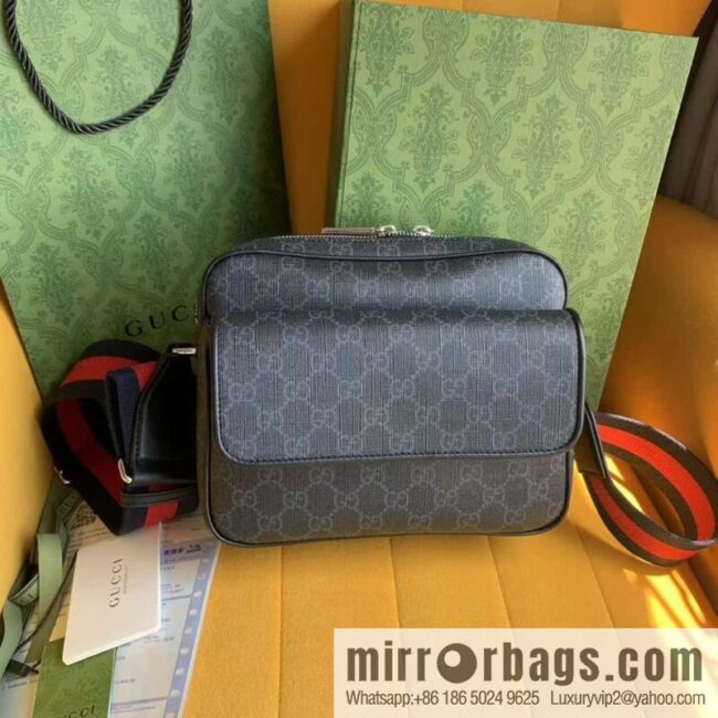 [Original] Black GG Supreme canvas, black leather piping 795479 red and blue webbing