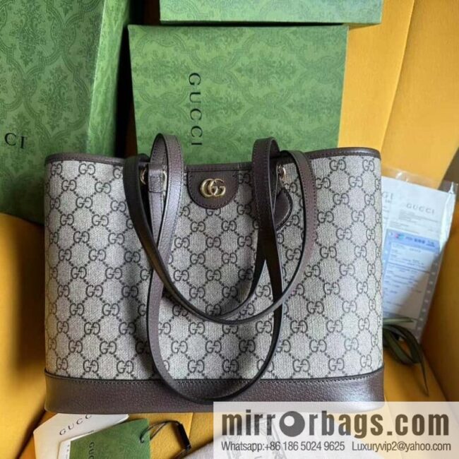[Original leather] Beige and ebony GG 765043 Supreme canvas Ophidia series small tote bag