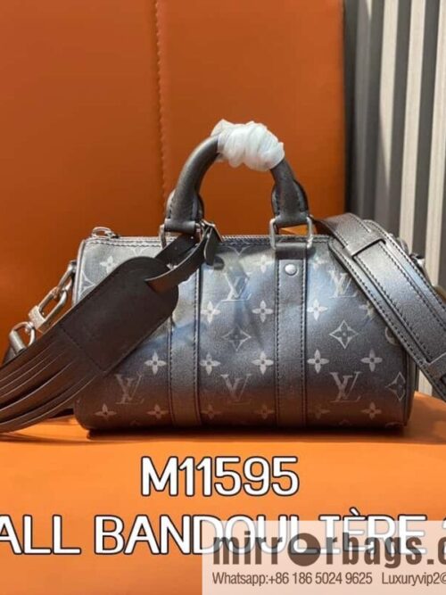 [Boutique‑grade] M11595 black full leather, men\'s bag, pillow bag series KEEPALL BANDOULIZRE 25 handbag