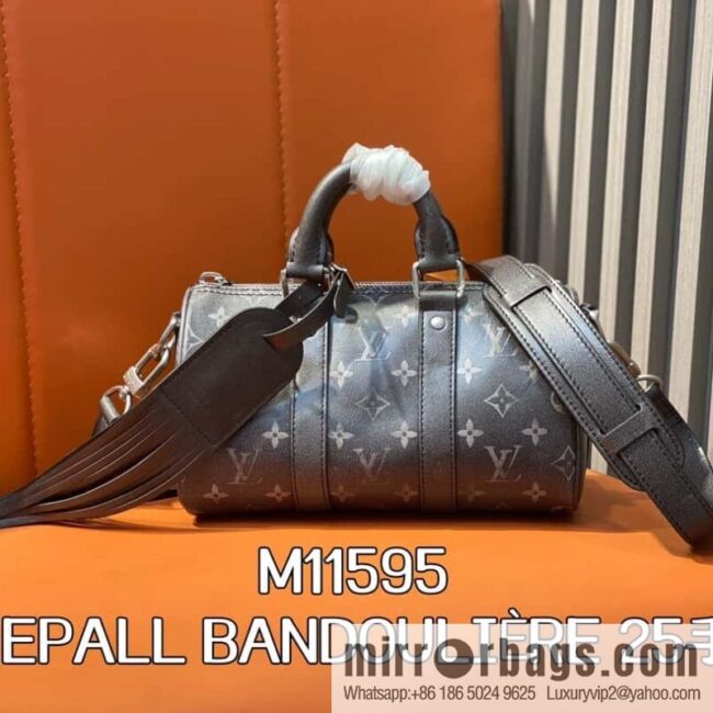 [Boutique‑grade] M11595 black full leather, men\'s bag, pillow bag series KEEPALL BANDOULIZRE 25 handbag
