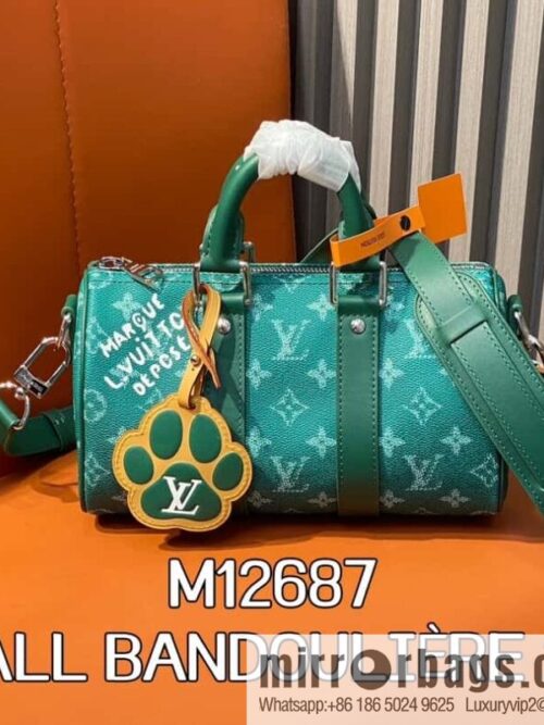 [Boutique‑grade] M12687 green, men\'s bag, pillow bag, speedy series KEEPALL BANDOULIZRE 25 handbag