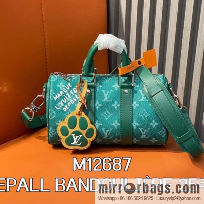 [Boutique‑grade] M12687 green, men\'s bag, pillow bag, speedy series KEEPALL BANDOULIZRE 25 handbag