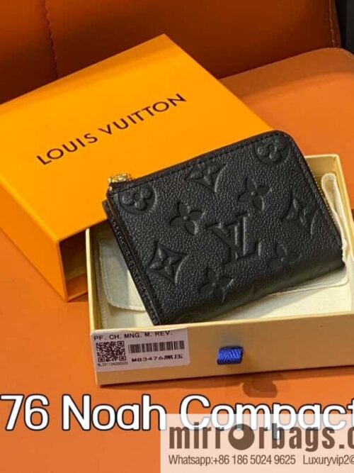 [Boutique‑grade] M83476 black full leather embossed, zipper wallet series NEW Noah Compact wallet