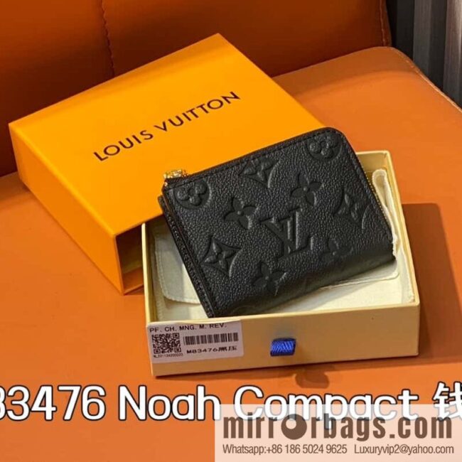 [Boutique‑grade] M83476 black full leather embossed, zipper wallet series NEW Noah Compact wallet