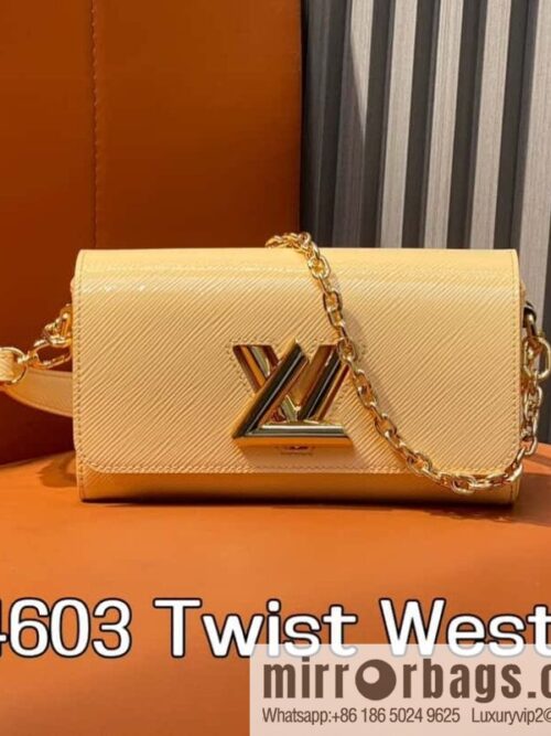 [Boutique‑grade] M24603 apricot, patent leather water ripple chain bag Twist West handbag M24549 24603 apricot, water ripple