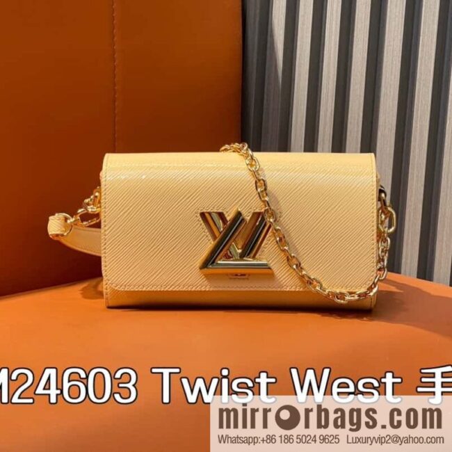 [Boutique‑grade] M24603 apricot, patent leather water ripple chain bag Twist West handbag M24549 24603 apricot, water ripple
