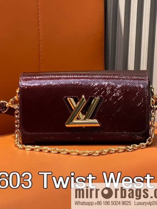 [Boutique‑grade] M24603 burgundy, patent leather water ripple chain bag Twist West handbag M24549 24603 burgundy, water ripple