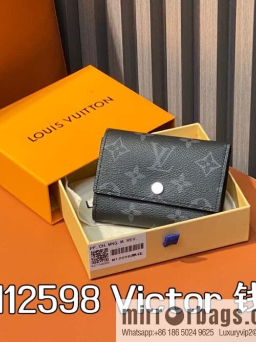 [Boutique‑grade] M12598 black flower, three-fold wallet series Victor wallet